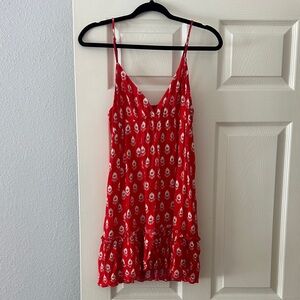 Red Floral Print Spaghetti Strap Sundress